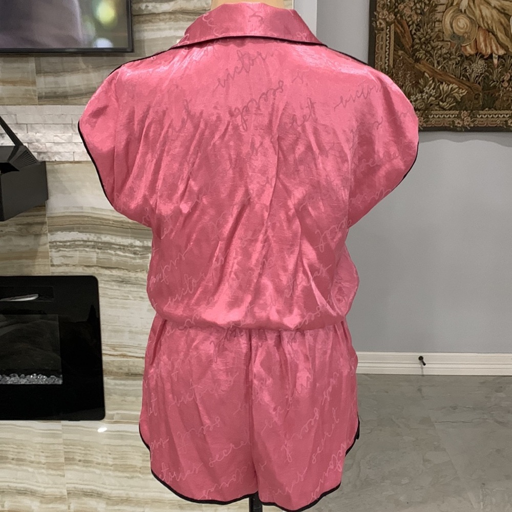 Victorias Secret’s Sleepwear Short Romper.‎ Pink Black Trim. Size S - Picture 5 of 8
